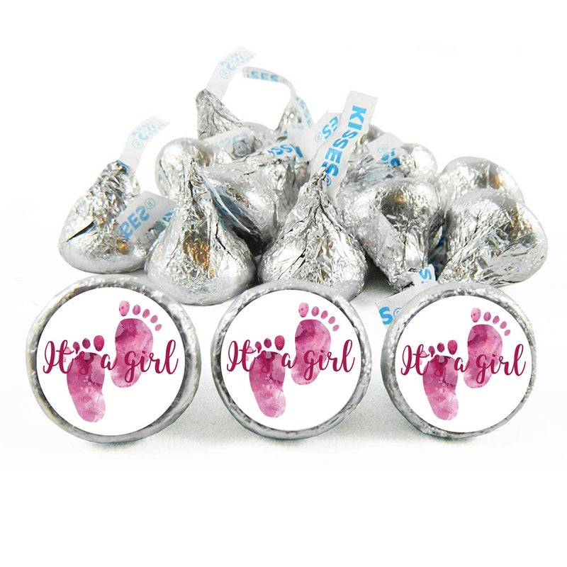 Mr.Mug 180 Chocolate Drop Labels Stickers- Gender Reveal Footprints Kisses Labels for Baby Shower, It's a Girl Baby Shower Favor Labels. - Image 3